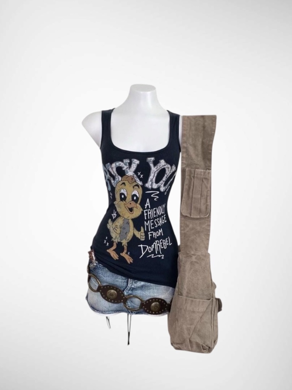 RARE Dom Rebel “I Have Something To Tell You” Chick Black Ribbed Tank Top